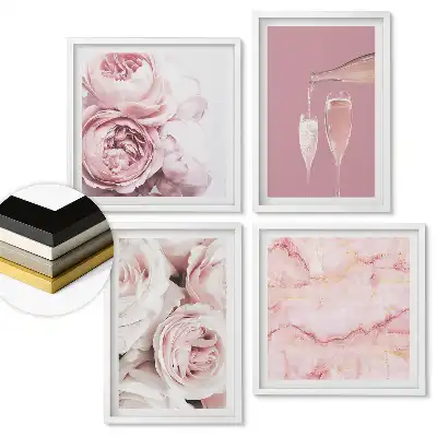 Sada obrazů v rámu Růžové akcenty v elegantním stylu