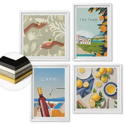 Sada obrazů v rámu Krajina Itálie: Capri a Positano