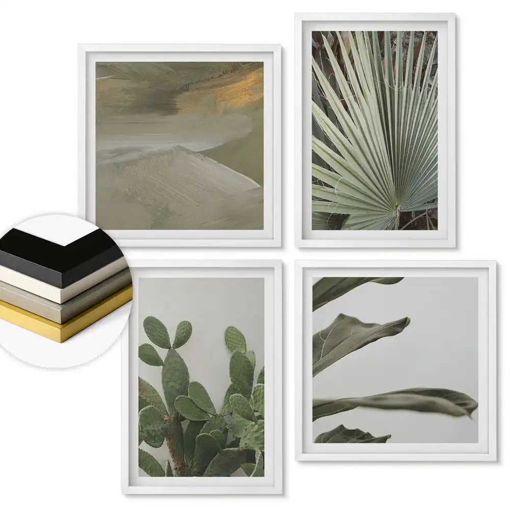 Sada 4 obrazů v rámu Zelená inspirace v minimalistickém stylu