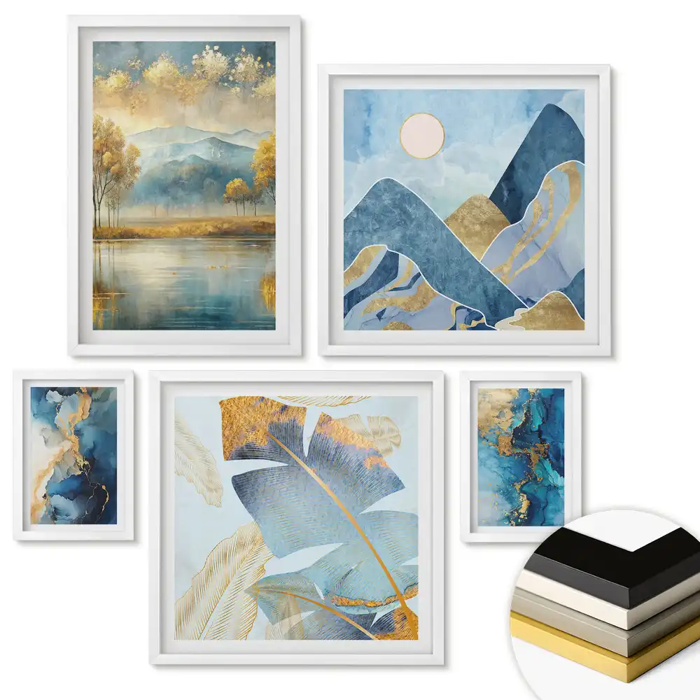 Nástěnná galerie Abstraktní krajiny v odstínech modré