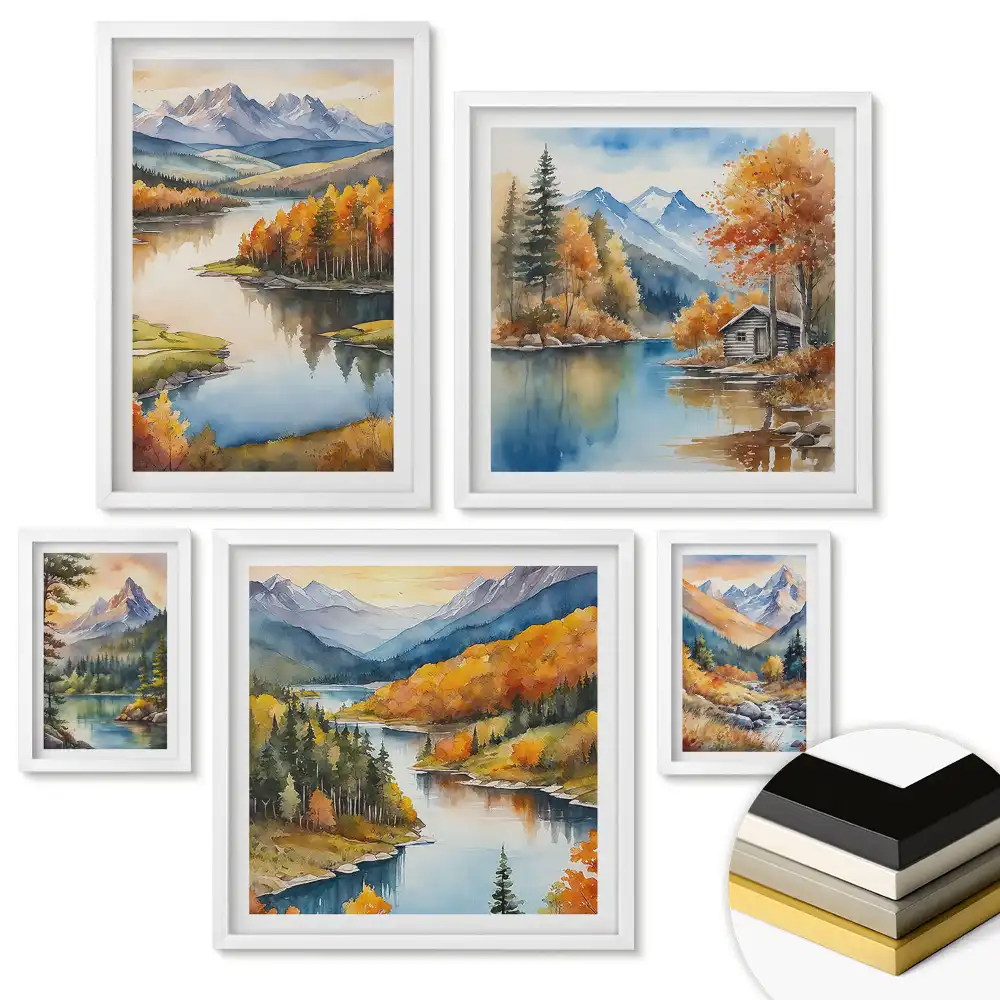 Nástěnná galerie s motivem podzimní horské a vodní krajiny