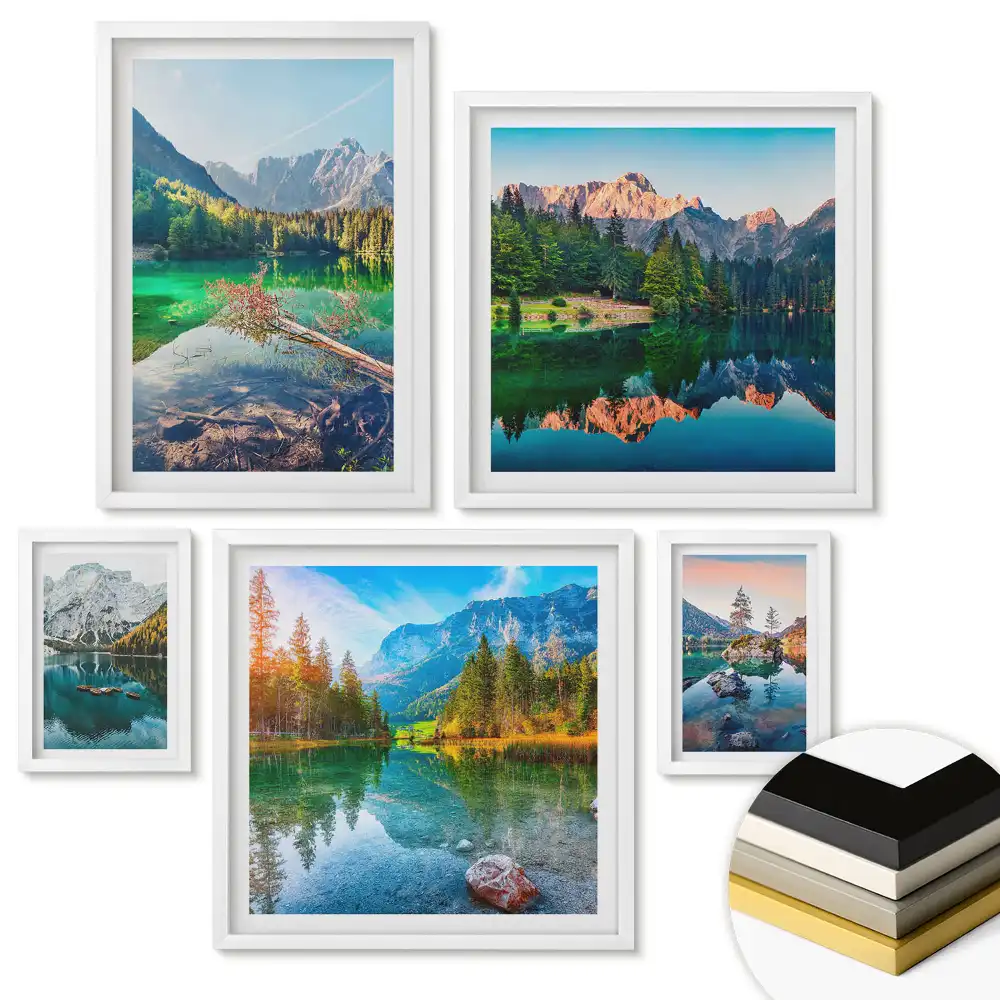 Nástěnná galerie s motivem malebné horské krajiny a jezer