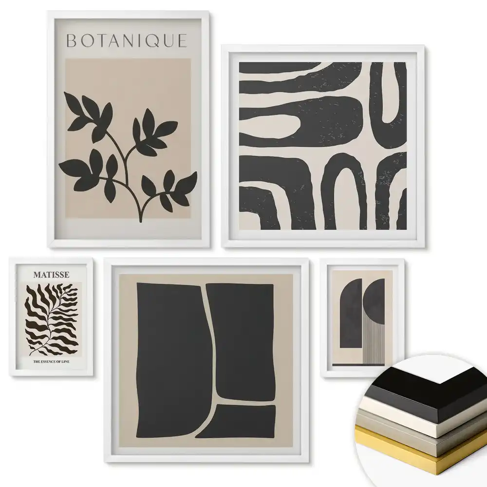 Nástěnná galerie moderní grafiky v botanickém stylu