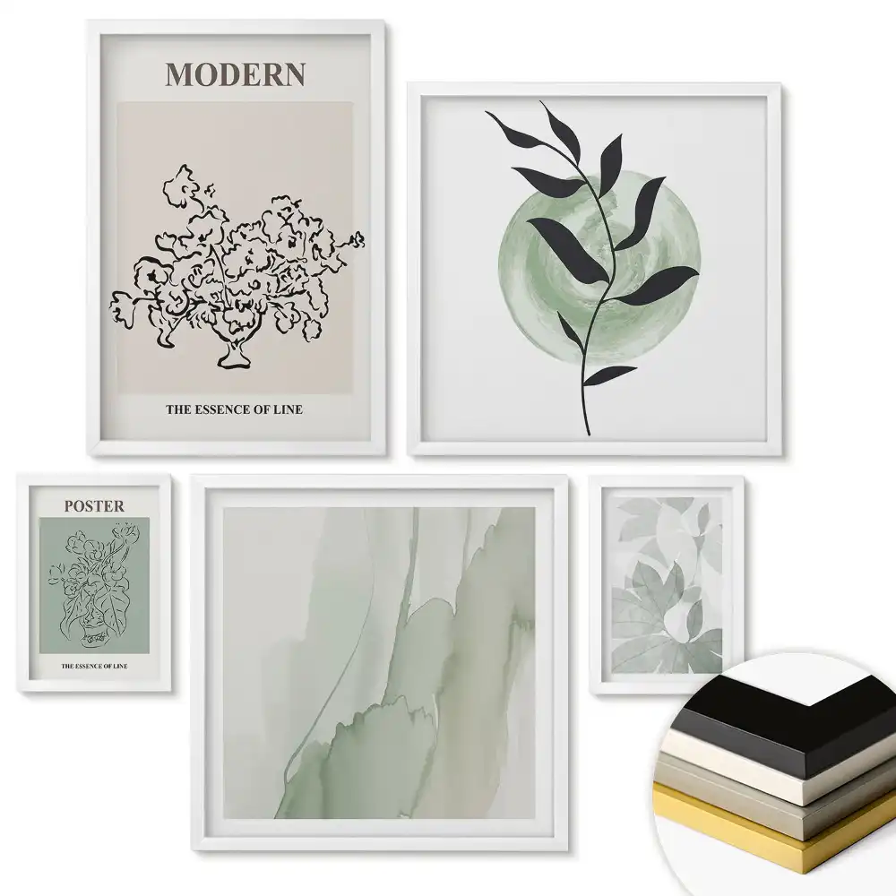 Nástěnná galerie moderní grafiky s rostlinnými motivy