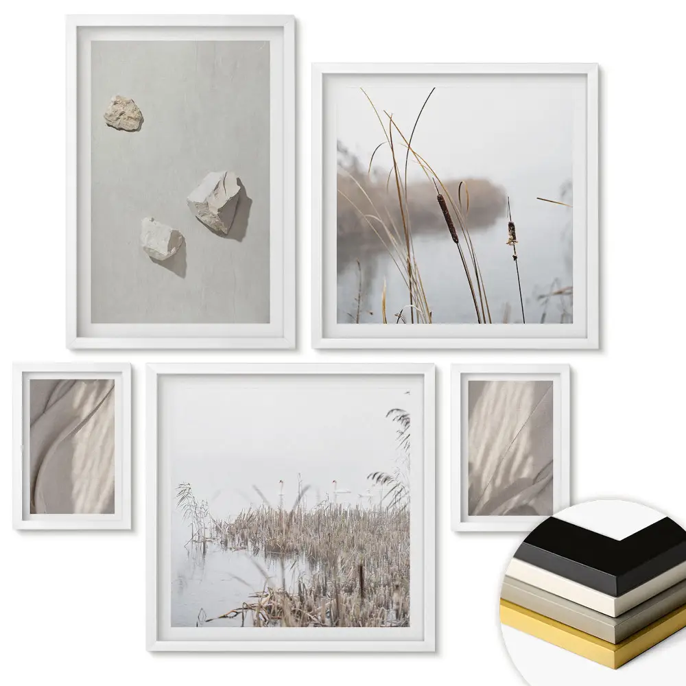 Nástěnná galerie s minimalistickou přírodní a texturovanou inspirací