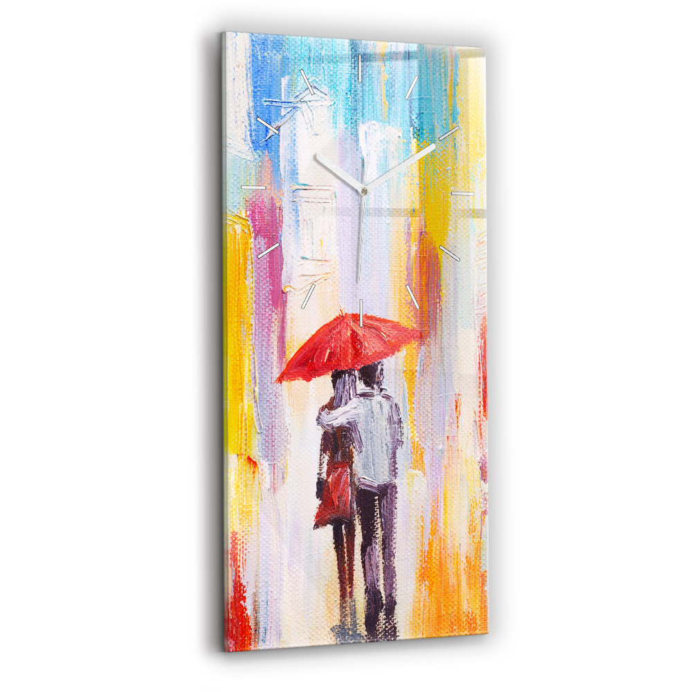 Skleněné hodiny na stěnu vertikální Pár v dešti