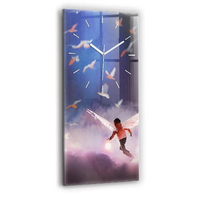 Skleněné hodiny nástěnné vertikální Chlapec s křídly