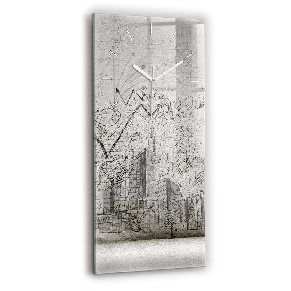 Nástěnné hodiny skleněné vertikální Náčrt města