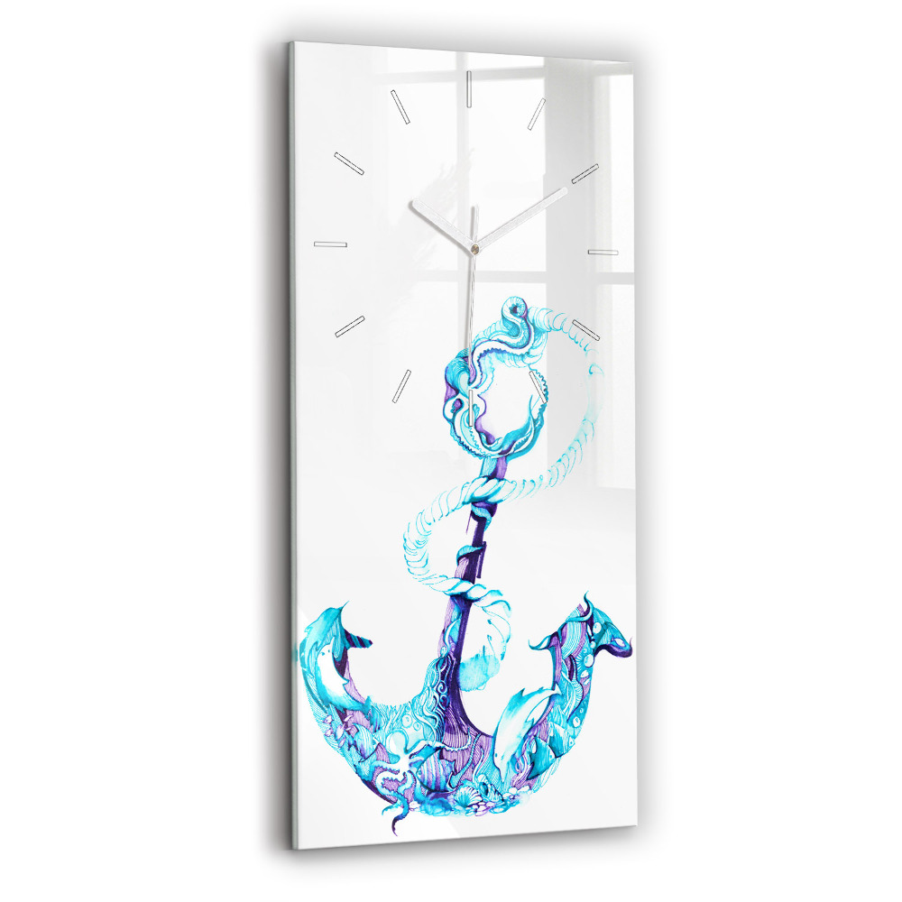 Skleněné hodiny na zed vertikální Mořská kotva