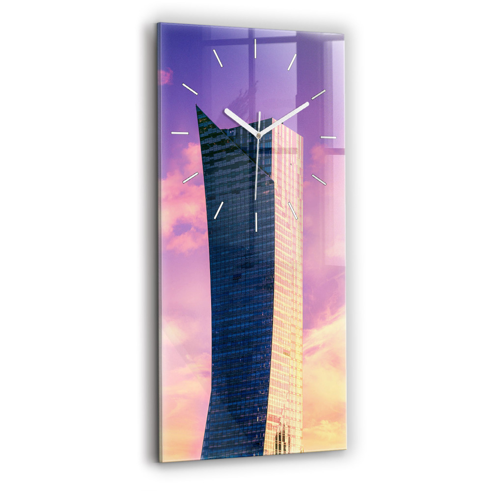 Nástěnné hodiny skleněné vertikální Mrakodrap ve Varšavě