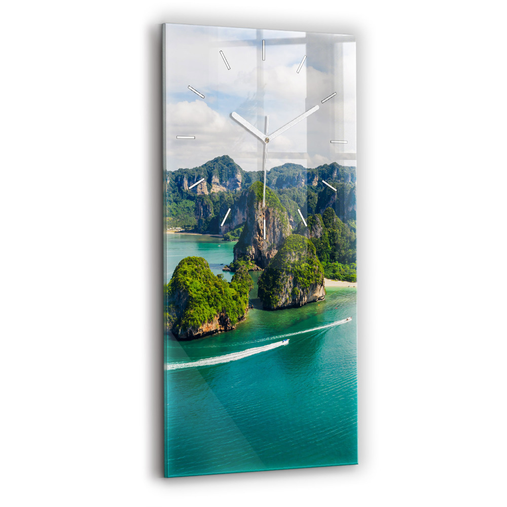 Nástěnné hodiny skleněné vertikální Ostrov v Thajsku