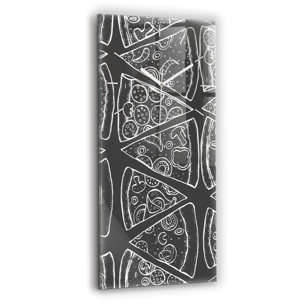 Nástěnné hodiny skleněné vertikální Malovaná pizza