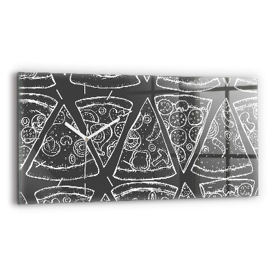 Skleněné hodiny na stěnu horizontální Malovaná pizza