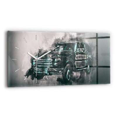 Skleněné hodiny horizontální Oldschoolové auto