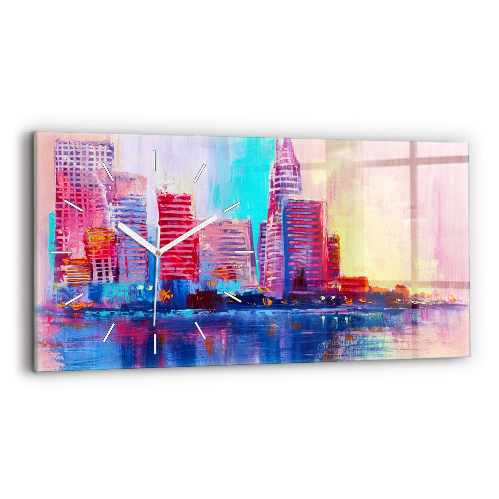 Skleněné nástěnné hodiny horizontální Abstraktní mrakodrapy