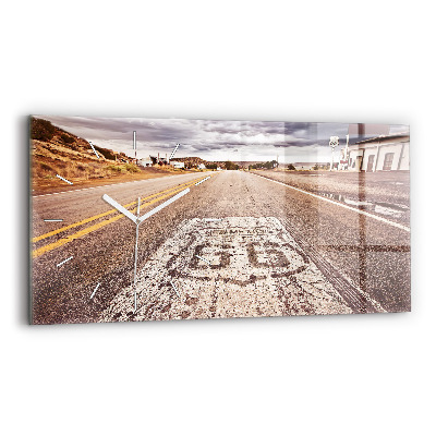 Skleněné nástěnné hodiny horizontální Silnice Route 66 USA