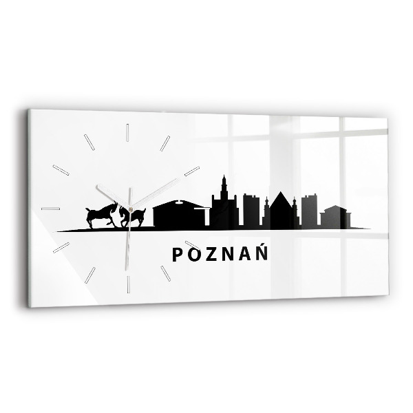 Skleněné hodiny na stěnu horizontální Grafika panoramatu Poznaně