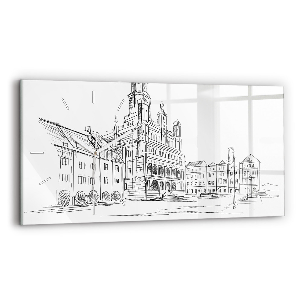 Hodiny na skle horizontální Skica starého města Poznaně