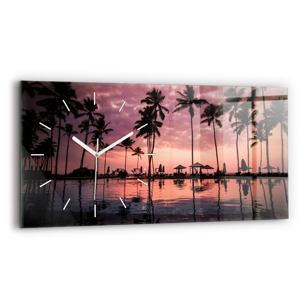 Skleněné hodiny na stěnu horizontální Palmy na Havaji