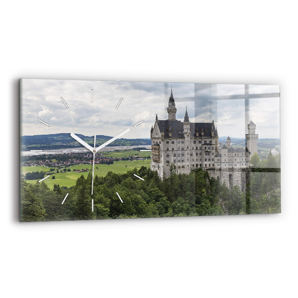 Skleněné hodiny na zed horizontální Zámek Neuschwanstein