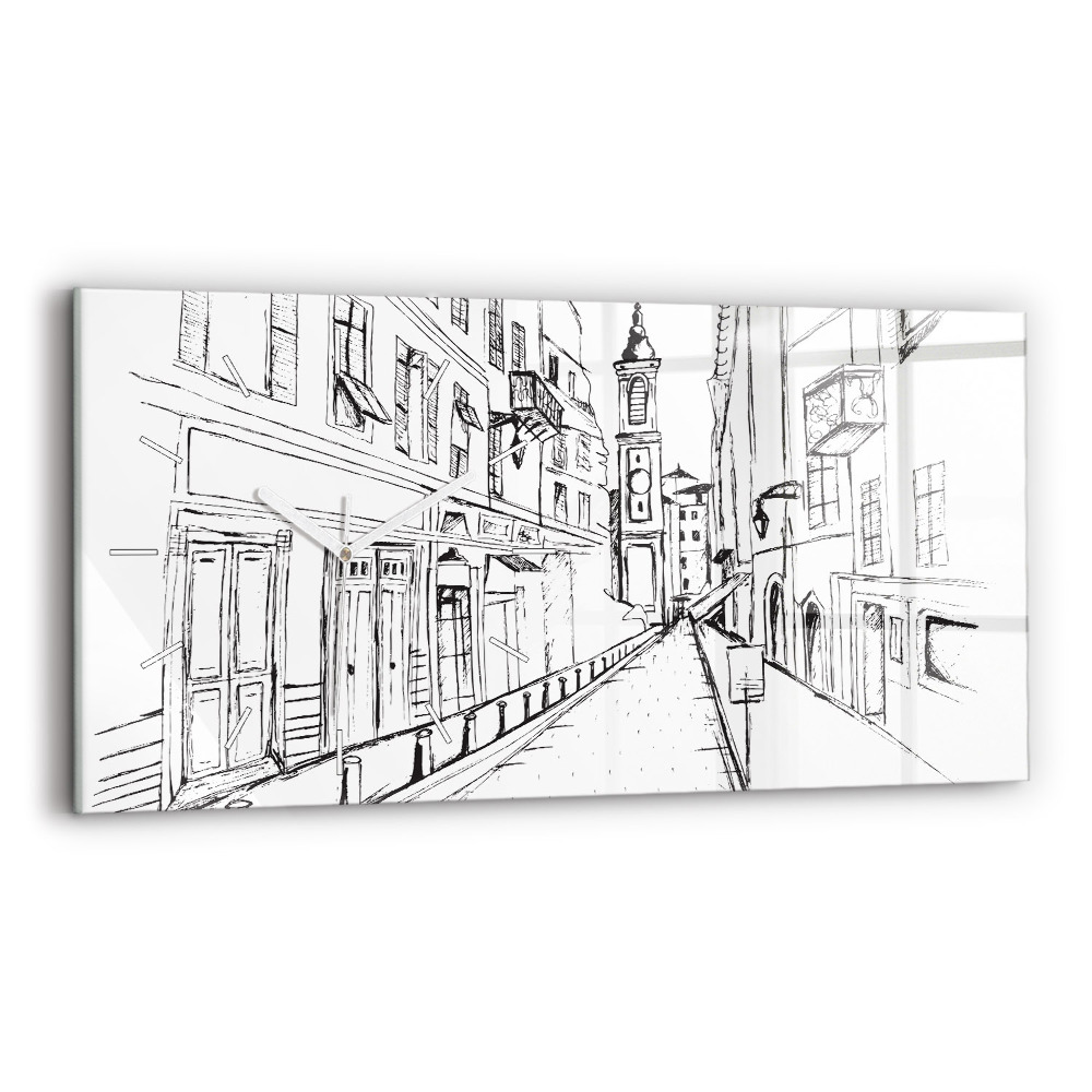 Skleněné hodiny na zed horizontální Kresba města Provence