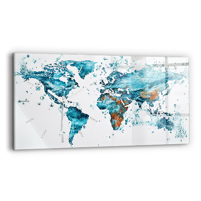 Skleněné hodiny horizontální Akvarelová mapa světa