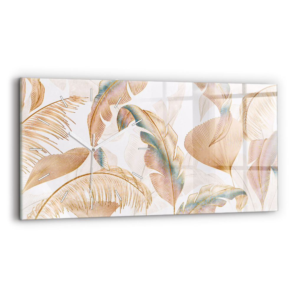 Skleněné hodiny na stěnu horizontální Příroda se vzorem listů