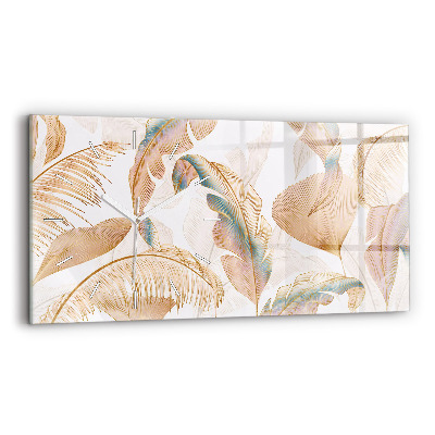 Skleněné hodiny na stěnu horizontální Příroda se vzorem listů