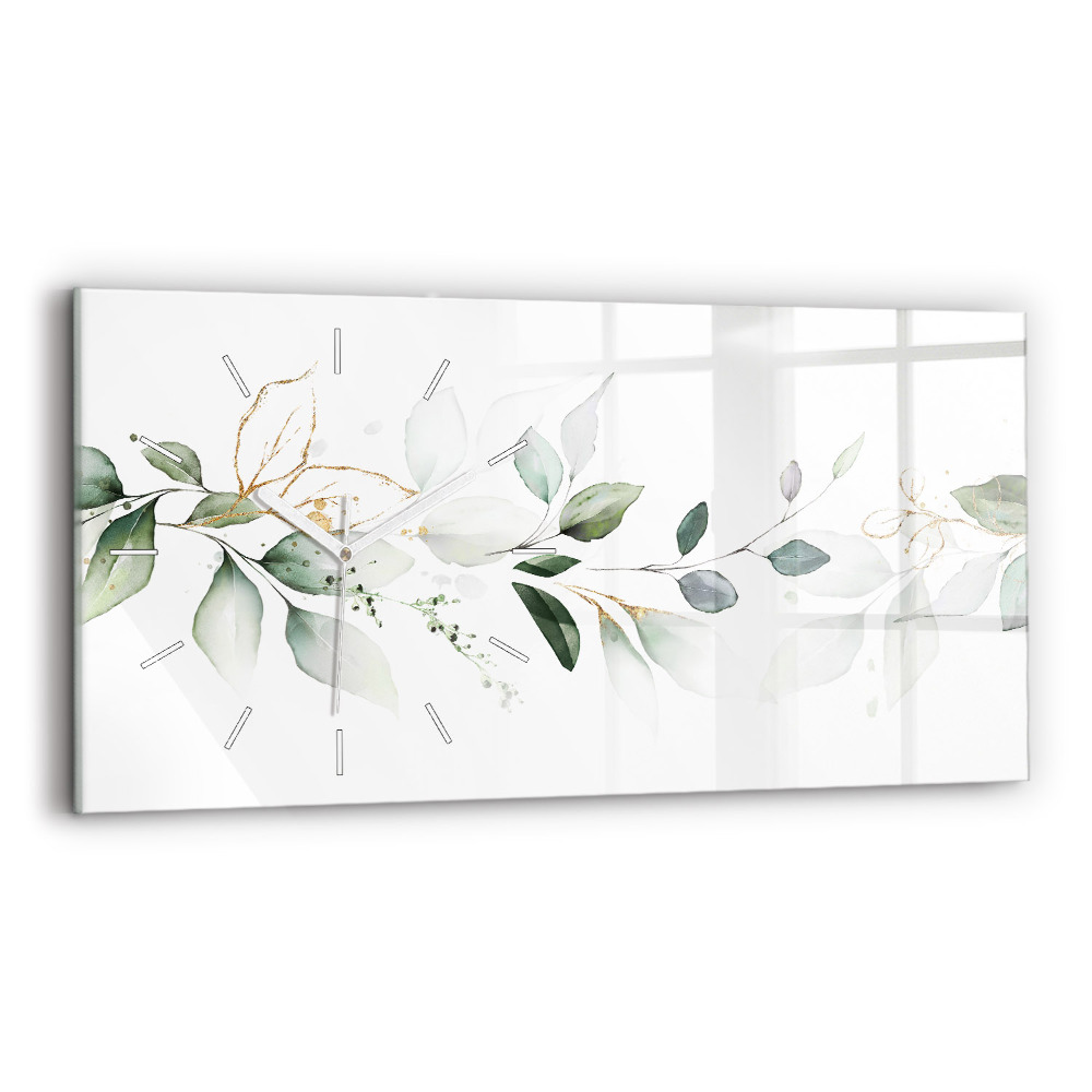 Hodiny na skle horizontální Abstraktní listy