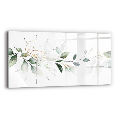 Hodiny na skle horizontální Abstraktní listy