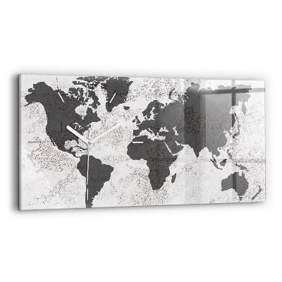 Skleněné hodiny nástěnné horizontální Betonová mapa světa
