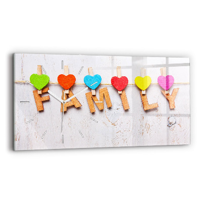 Hodiny na skle horizontální Rodinný nápis