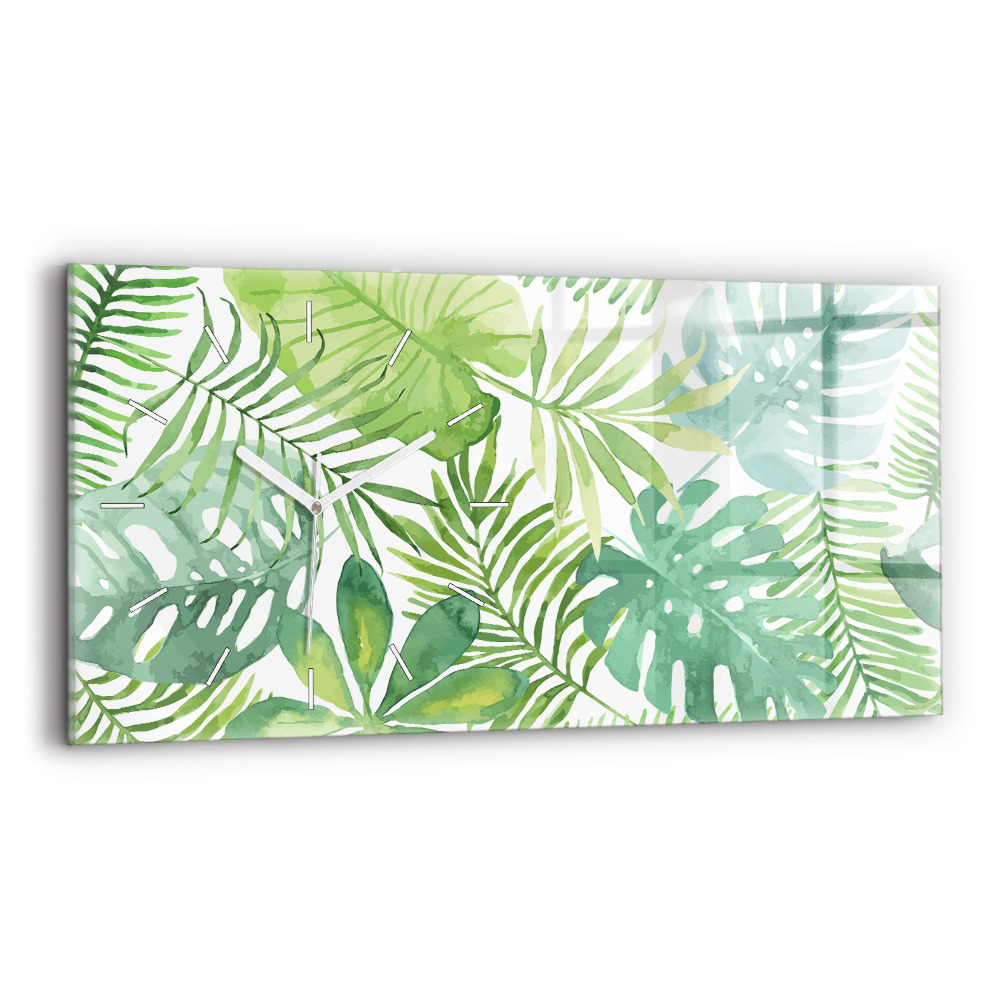 Skleněné hodiny na stěnu horizontální Zelené listy