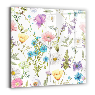 Skleněné hodiny na stěnu Kompozice květin