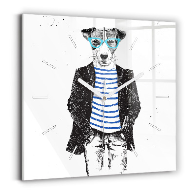 Skleněné nástěnné hodiny Pes v lidském těle