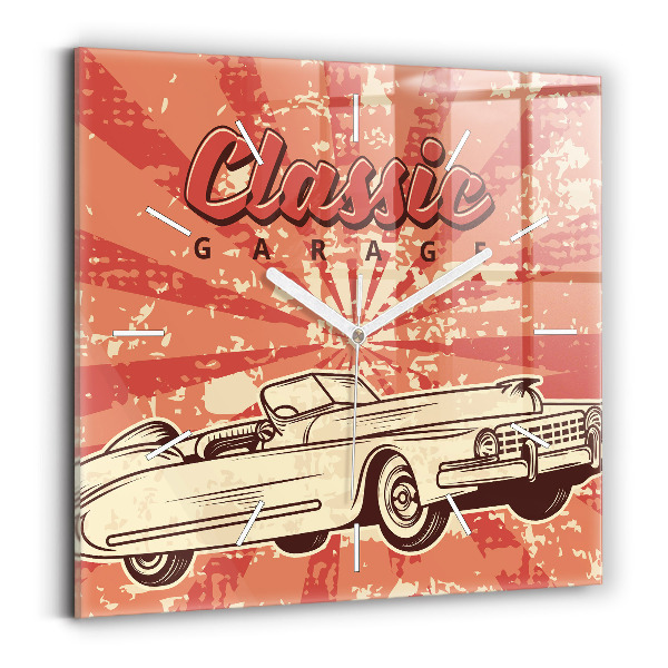Skleněné nástěnné hodiny Retro retro auto