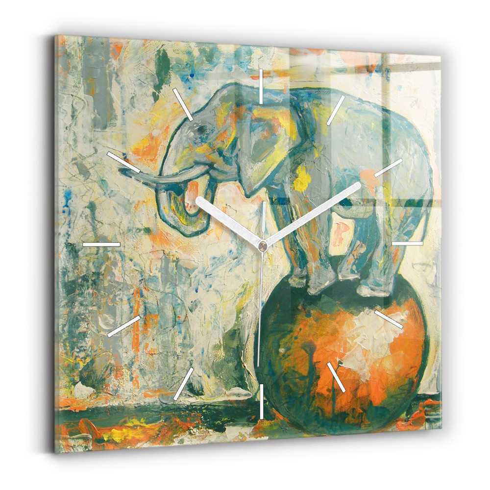 Skleněné hodiny Malovaný postoj slona