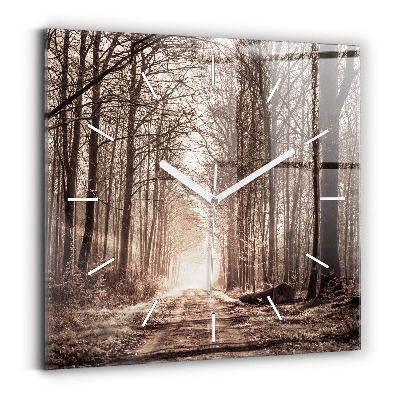 Skleněné hodiny Lesní cesta v sépiové barvě