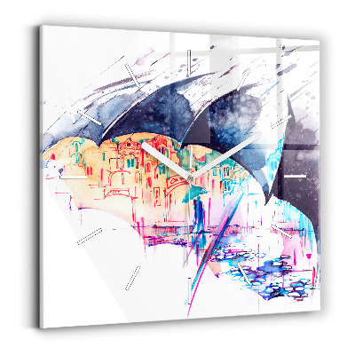 Skleněné hodiny Deštník a město