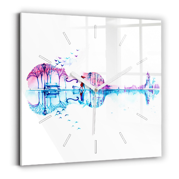 Skleněné nástěnné hodiny Jezero v parku Cello