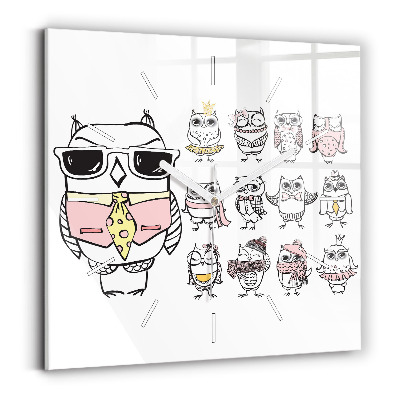 Skleněné hodiny na stěnu Vintage plakát se sovami