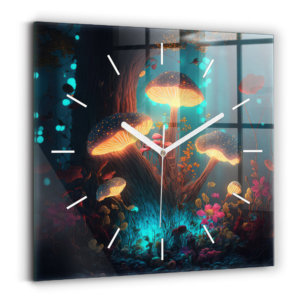 Skleněné hodiny Les a kouzelné houby