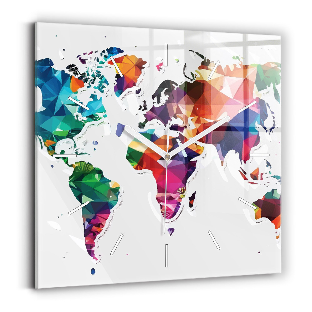 Skleněné hodiny na stěnu Trojúhelníky na mapě světa