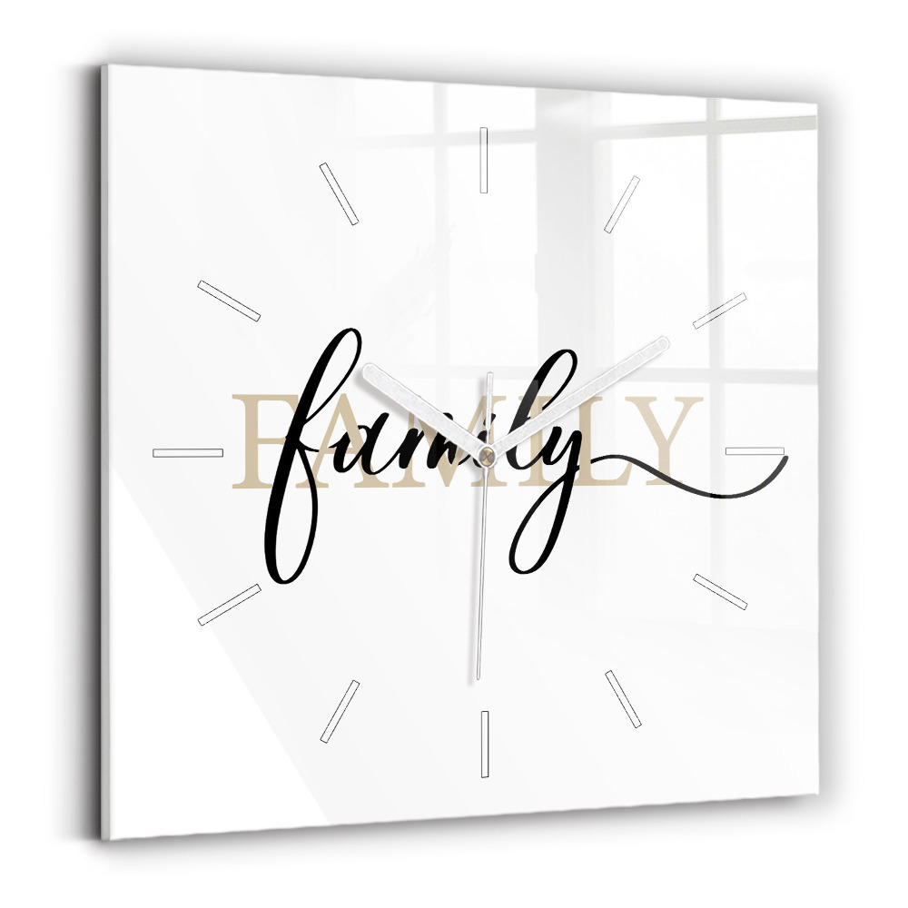 Skleněné nástěnné hodiny Rodinný nápis