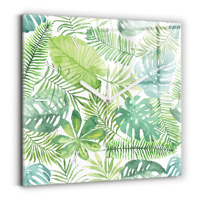 Skleněné nástěnné hodiny Zelené listy