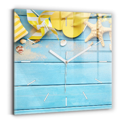 Skleněné hodiny na stěnu Plážové doplňky a prkna