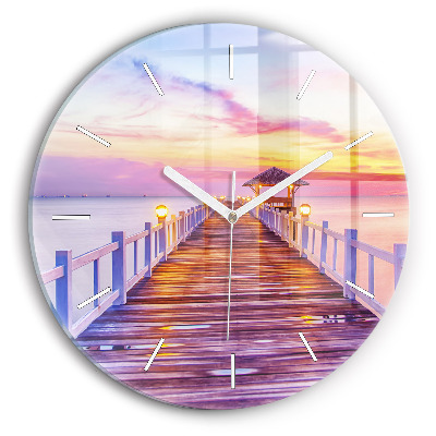 Skleněné hodiny kulaté Most v přístavu večer