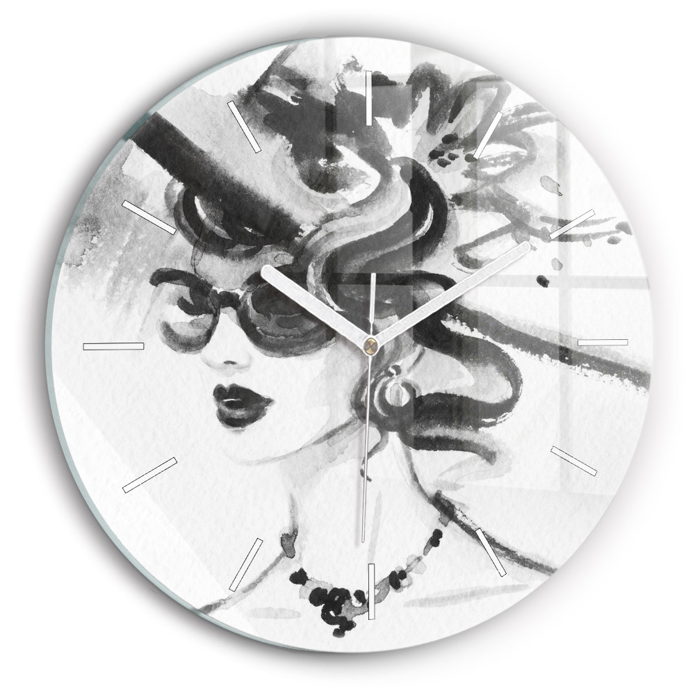 Skleněné hodiny s fotkou kulaté Módní žena