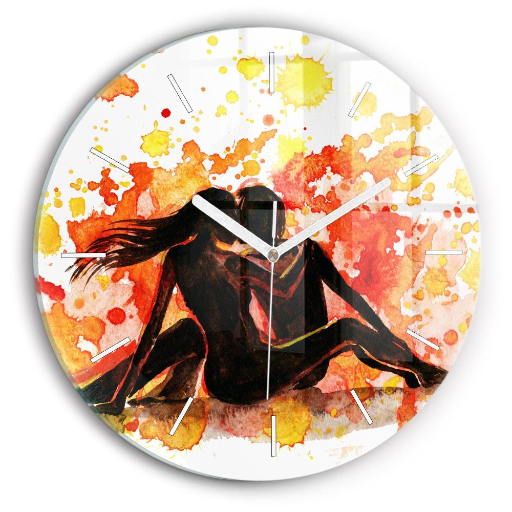 Skleněné hodiny na zed kulaté Láska a zamilovaný pár