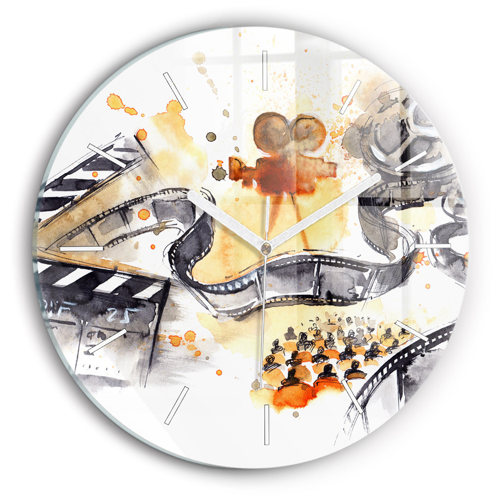 Nástěnné hodiny skleněné kulaté Filmová kamera